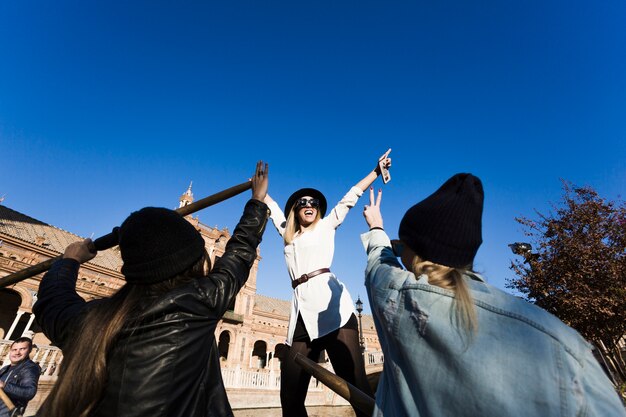 Women having fun on boat