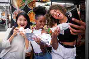 Free photo women having fun at food festival