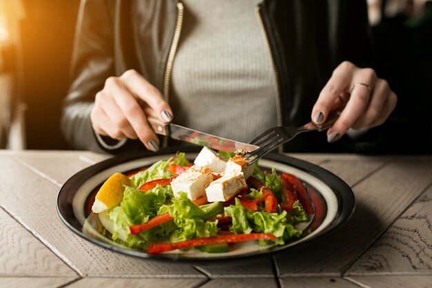 women lunch salad eating modern