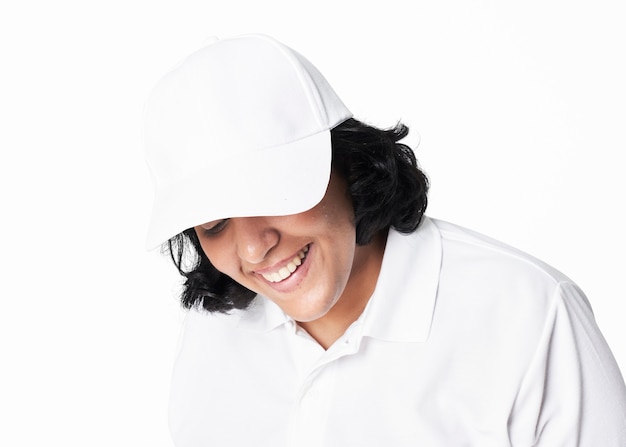 Free photo women in plus size fashion white cap apparel
