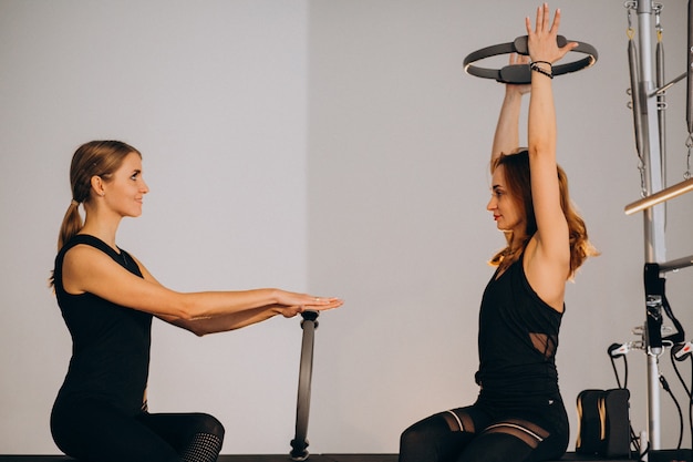 Women practicing pilates