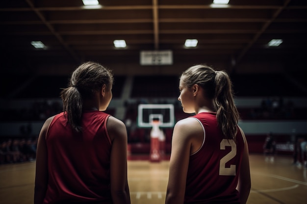 バスケットボールの試合の準備をする女性たち