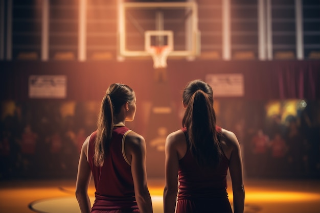 Women preparing for basketball game