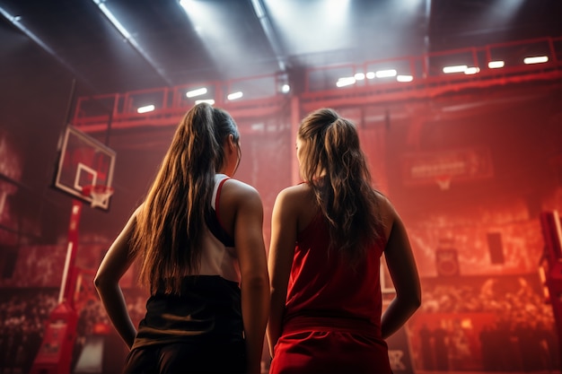 Women preparing for basketball game