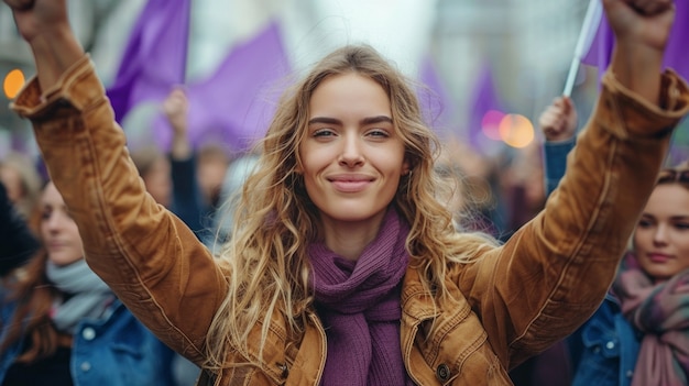 女性の日に権利を求めて抗議する女性