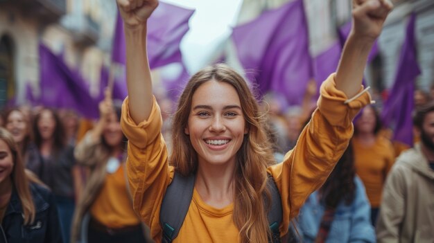 여성의 날에 권리를 위해 시위를 벌이는 여성들