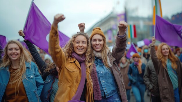 女性の日に権利を求めて抗議する女性