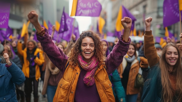 여성의 날에 권리를 위해 시위를 벌이는 여성들