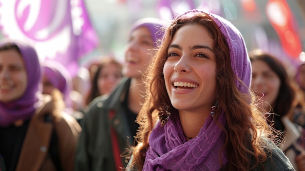 女性の日に権利を求めて抗議する女性