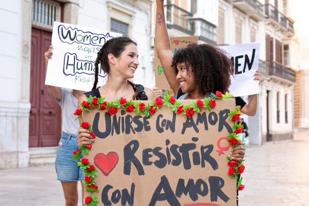 Women protesting together for their rights