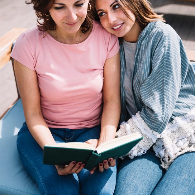 Women reading book together