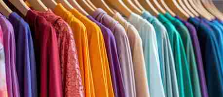 Free photo women's colorful dresses on hangers showcasing a fashion and shopping concept in a retail shop