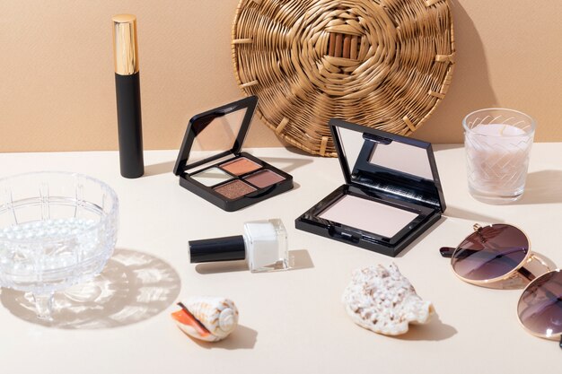 women's day still life with makeup and jewelry