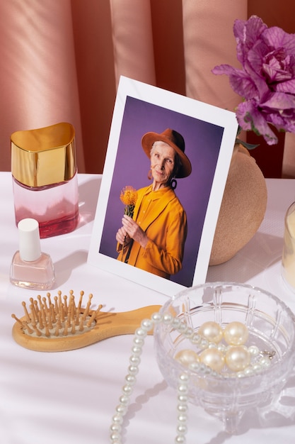 women's day still life with makeup and jewelry