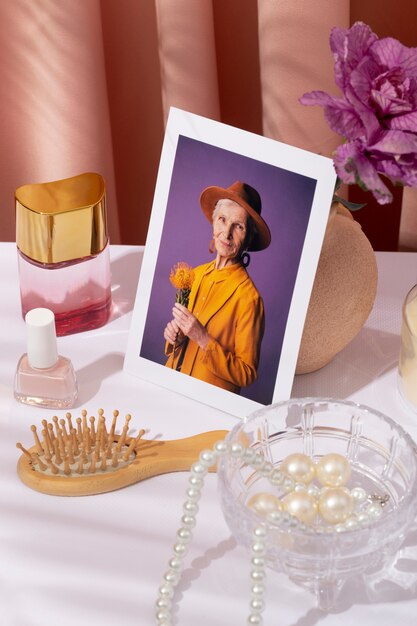 women's day still life with makeup and jewelry