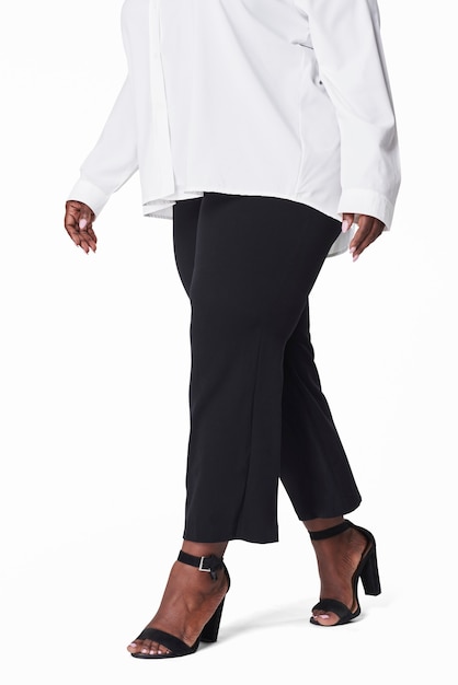 女性の白いシャツの黒いズボンプラスサイズのファッション