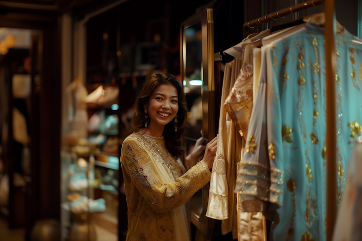 Women shopping and buying consumer products for customer day celebration