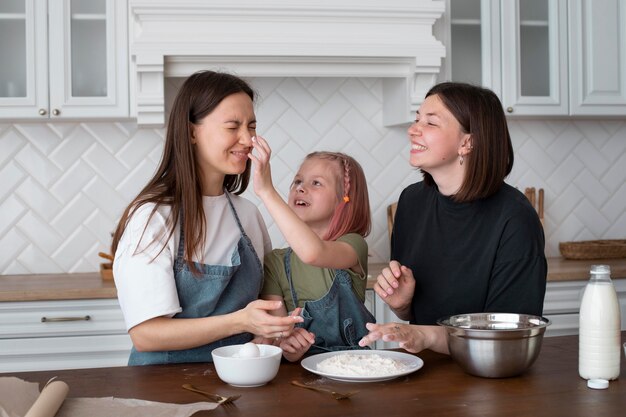 Women spending time together with their daughter at home