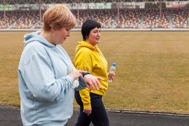 Women on stadium running