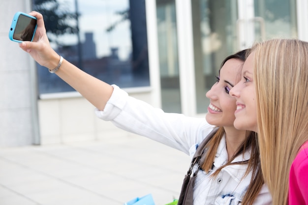 Women taking an auto photo