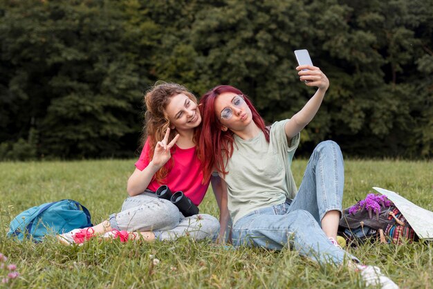 Women taking selfie in nature