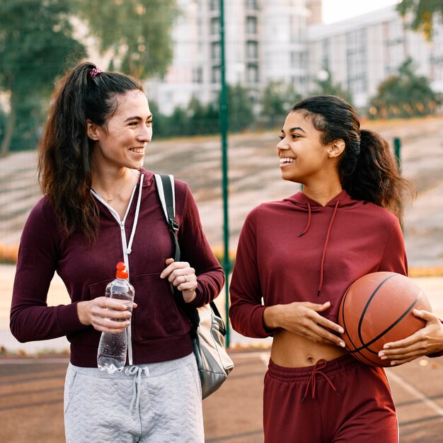 Women walking home after a basketball game