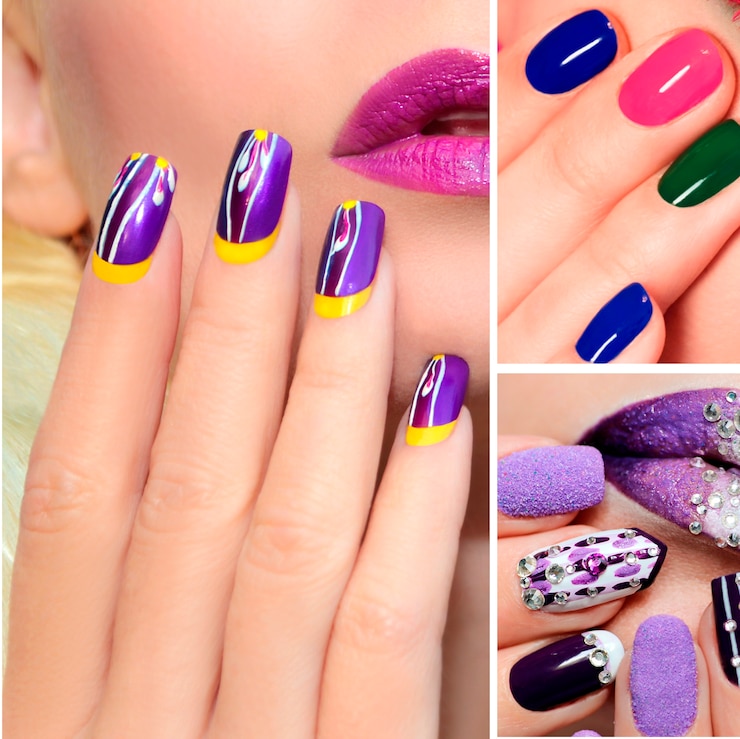 Free Photo women wearing colorful manicure