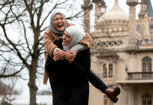 Women wearing hijab an having a good time