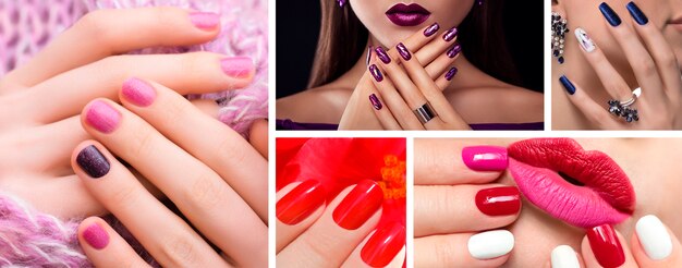 Women with colorful creative nail art collage