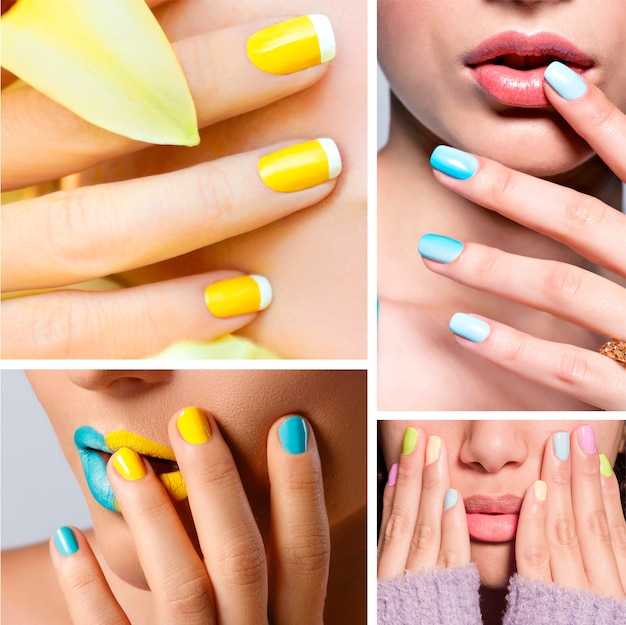 Женщины с разноцветными ногтями