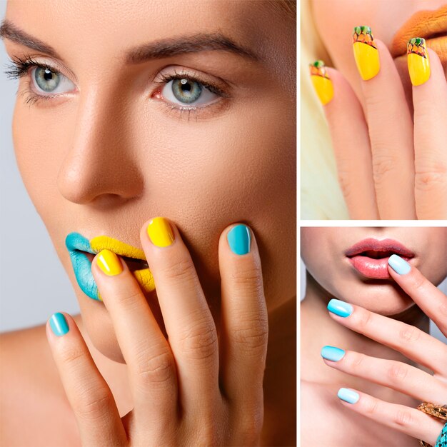 Women with creative nail art collage