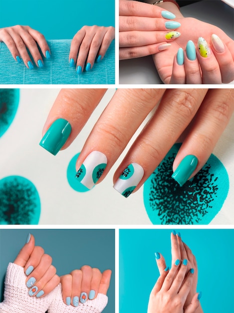 Free photo women with creative nail art collage