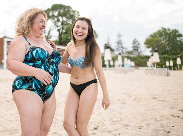 Women with different body sizes having a good time