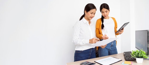 Women working on an innovative project with copy space