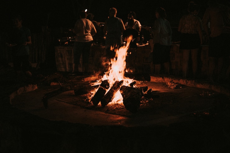 Free Photo wood burning in a late night campfire people