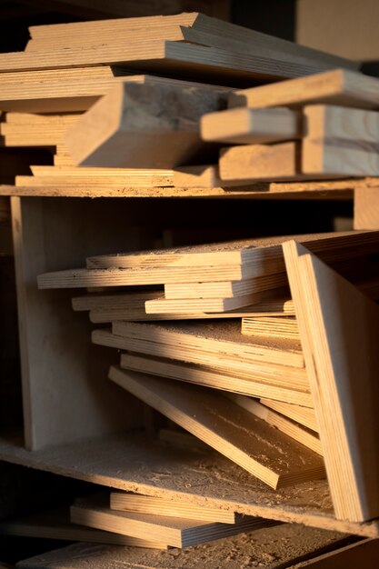 wood pieces arrangement in atelier
