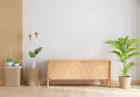 Free photo wood sideboard in living room interior with copy space