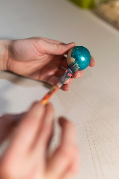 Wooden ball painted in blue