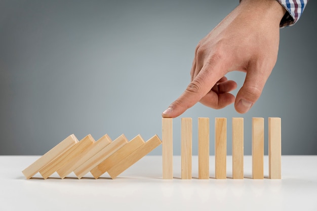 Wooden blocks paused from falling