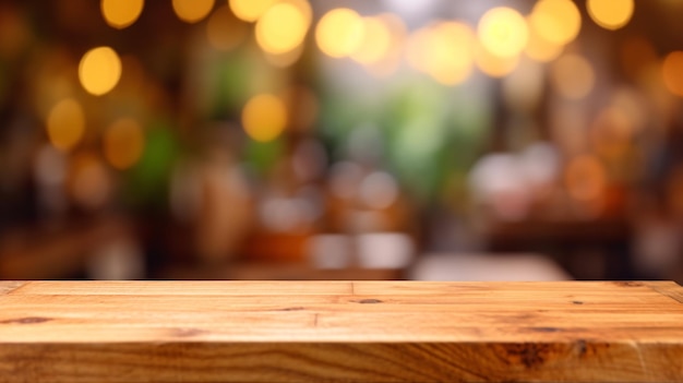 Wooden board empty table in front of blurred background Generative Ai