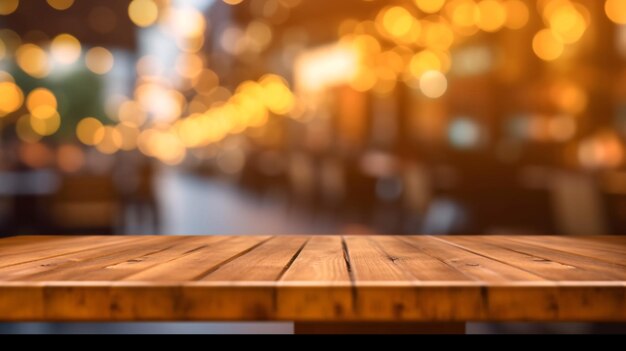 Wooden board empty table in front of blurred background Generative Ai