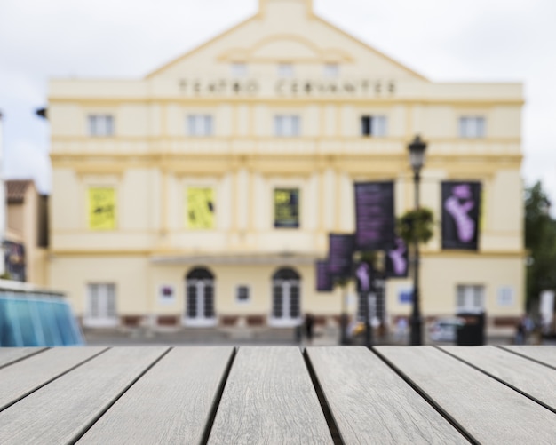 Wooden board looking out to theater