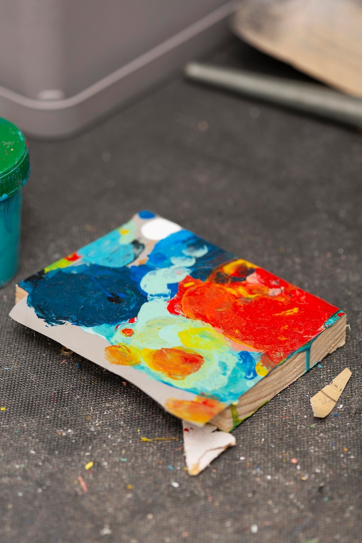 Free Photo wooden board with colorful painting stains