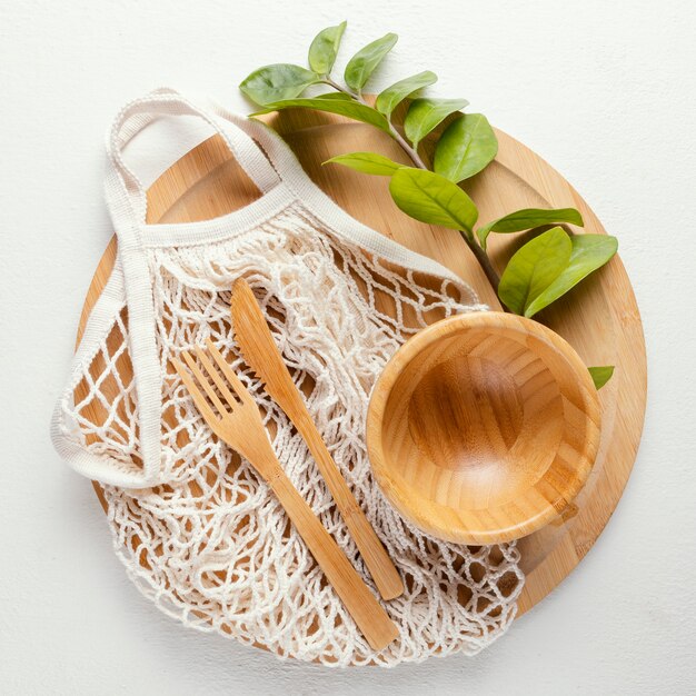 Wooden board with cutlery