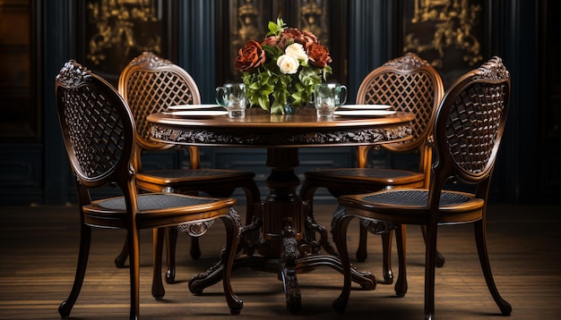 Wooden chair in modern dining room with elegant decoration and design generated by AI