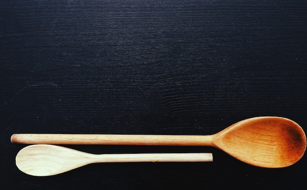 Wooden cooking equipment on kitchen counter