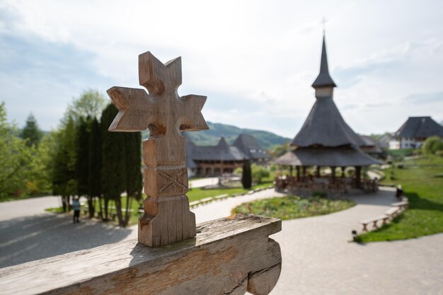 Wooden cross in the Barsana Monastery Romania