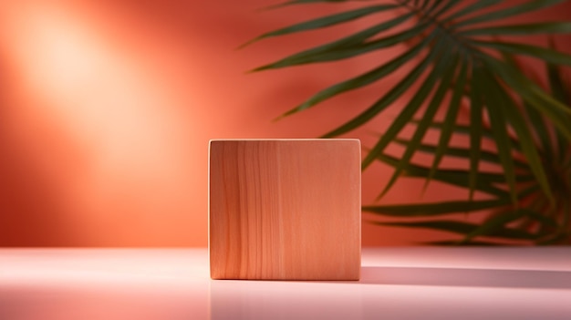 Free photo a wooden cube on a pastel background