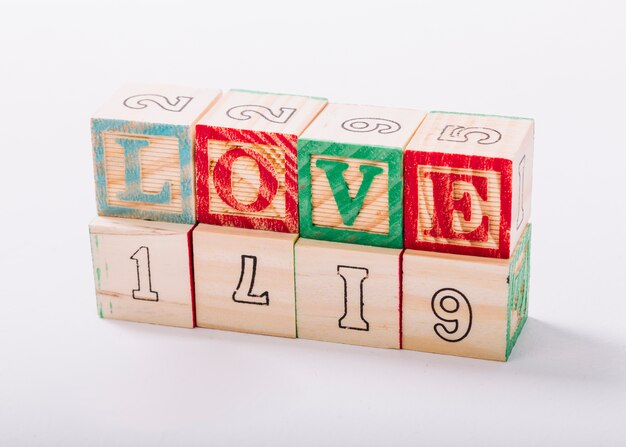 Wooden cubes with love inscription