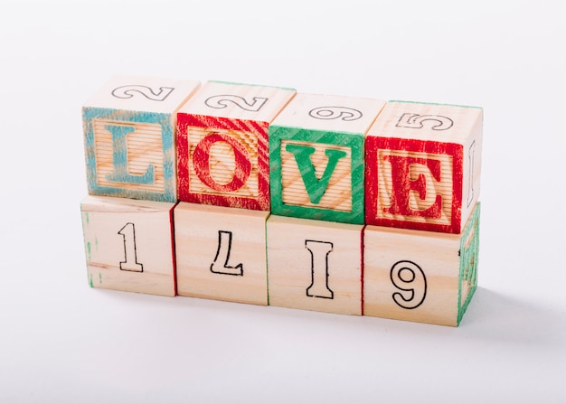 Wooden cubes with love inscription
